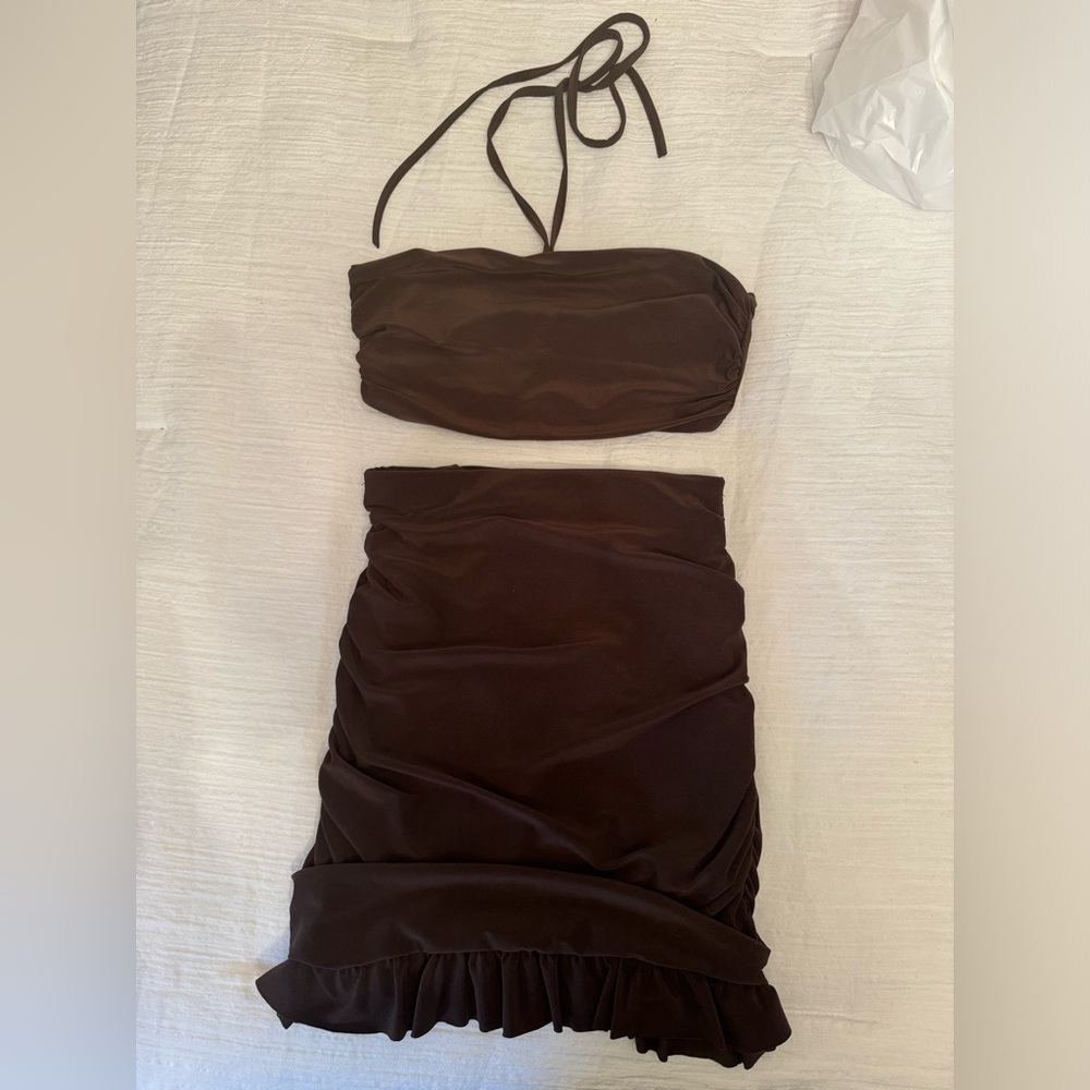 PLT// Brown top and mini skirt set